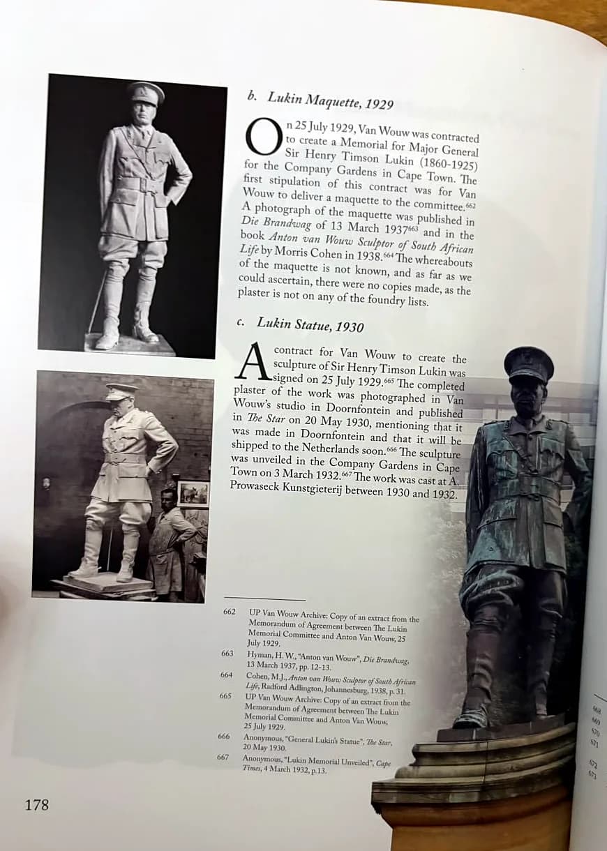 Book page 178: the Lukin maquette, the full-size plaster in the studio and the bronze statue in Cape Town